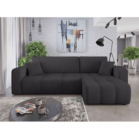Ecksofa mit Schlaffunktion Sofa DAGNY in Stoff Poso Schwarz Ottomane Rechts (1/5)