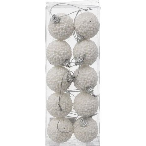 Paris Prix - Lot De 10 Boules De Noël petites Billes 4cm Blanc (1/2)