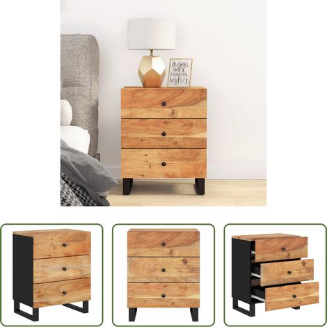 Massivholz Nachttisch - Nachttisch 50x33x62 cm Massivholz Akazie & Holzwerkstoff (1/5)