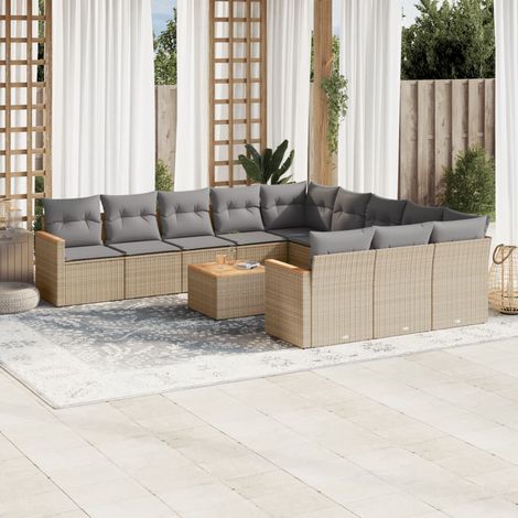 Juego de sofás jardín con cojines beige mezcla 12 pzas ratán PE vidaXL (1/5)