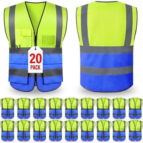 Sicherheitsweste, Warnweste, reflektierende Weste mit 5 Taschen und Reißverschluss, geeignet für Damen und Herren, neonfarbene Arbeitsweste für den Außenbereich, Größe M, von DEBUNS (1/5)