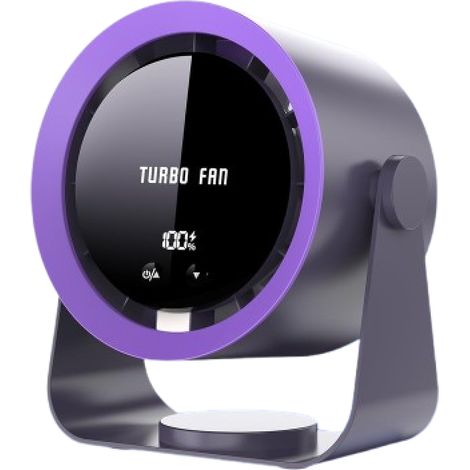 Ventilateur de bureau USB rechargeable avec affichage numérique, 5 vitesses ultra-silencieux, inclinable à 90°, suspendable pour chambre, cuisine, camping, bureau, salon (1/5)