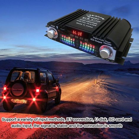 Amplificateur audio Bluetooth 5.0 pour voiture, récepteur stéréo home cinéma 4 canaux 12 V avec radio FM et port USB/carte SD (1/4)