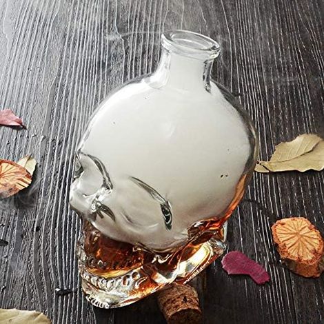 Carafe à whisky, bouteille en forme de crâne de cristal, distributeur en verre convenant également au brandy, à la tequila, au bourbon, au scotch et au rhum, cadeau idéal pour tout bar (750 ml) (1/5)