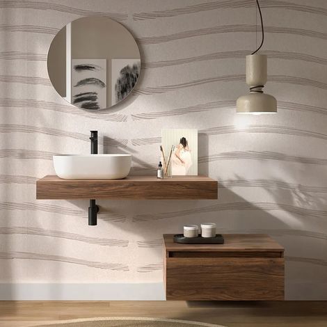Composizione bagno con mensolone 120 cm e cassettiera sospesa 80 cm in noce maya - Sumo (1/5)