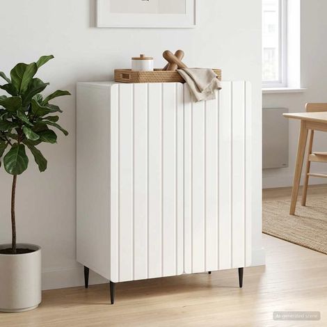 Buffet blanc brillant 2 portes en bois d’ingénierie, pieds en fer noir, 66 x 34,5 x 92 cm - PANGIVO (1/5)