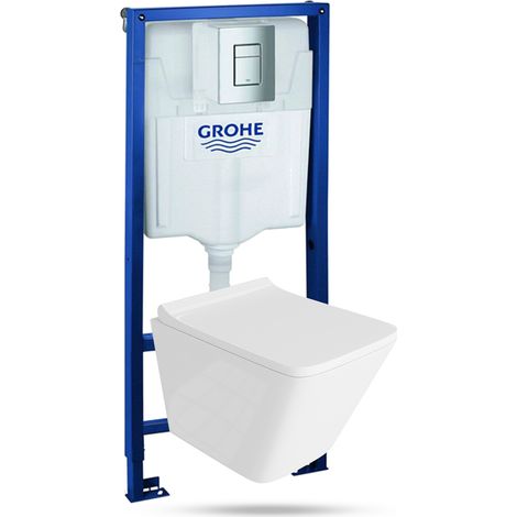 Vorwandelement Solido + Wand WC Lago Weiß+ Verchromter Knopf Komplettset (1/5)