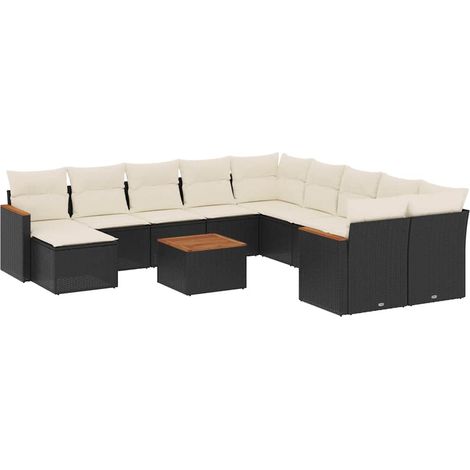 vidaXL Set Divani da Giardino 12 pz con Cuscini Nero in Polyrattan (1/5)