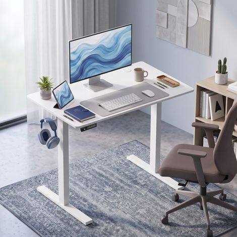 Bureau électrique à hauteur réglable avec fonction mémoire, 100 x 60 x 72-118 cm, blanc (1/5)