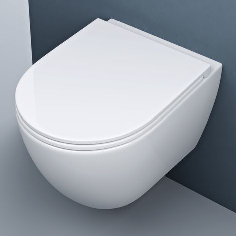 doporro Hänge-WC Spülrandlos Hänge-Toilette mit Tiefspüler inkl. Soft-Close Absenkautomatik weiß aus Keramik Wandmontage Aachen179 neu