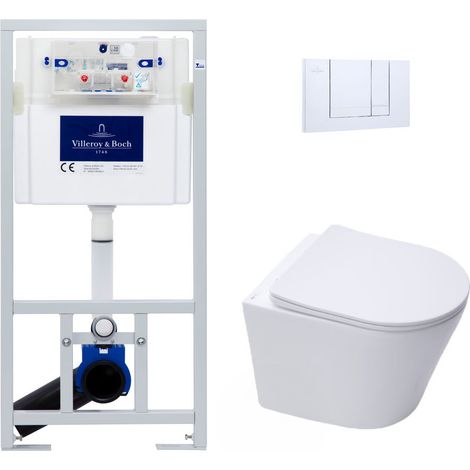 Pack WC Vorwandelement + WC Swiss Aqua Technologies spülrandlos und unsichtbare Befestigungen + Chromplatte(ViConnectInfinitio-1 (1/5)