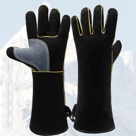 Gants en cuir de vachette résistant à la chaleur, pour le camping, les feux de camp, le travail, les activités de plein air, la soudure, le jardinage, 35 cm, résistants à la chaleur jusqu'à 350 degrés (1/5)