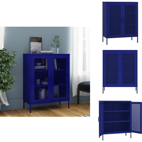 Lagerschrank Marineblau 80x35x101,5 cm Stahl - Lagerschrank - Stauraum - Metallregal - Wohnzimmermöbel - Garderobe (1/5)
