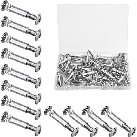 60 PCS M4 Vis Assemblage Meuble Vis de Connexion avec Boulon Vis de Raccordement en Fer Nickelé Vis de Connecteur de Meuble pour Bois de 31 à 40 mm d'Épaisseur, Armoire, Porte, Lit(Argent) (1/5)