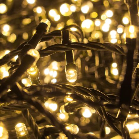 100 Luci bianco caldo catena luminosa lunga 10 metri Mini Lucciole per l'albero di natale bianche calde gialle da esterno o interno 8 giochi Stringa luminarie per giardino porticati certificata CE ROH
