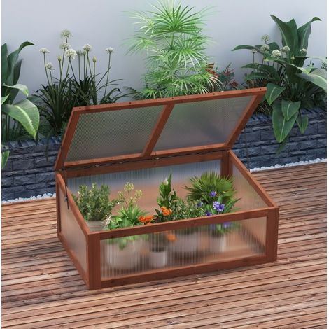 Mini invernadero de jardín de madera y paneles de policarbonato, 100 x 65 x 40 cm, marrón OKMYHOME (1/5)