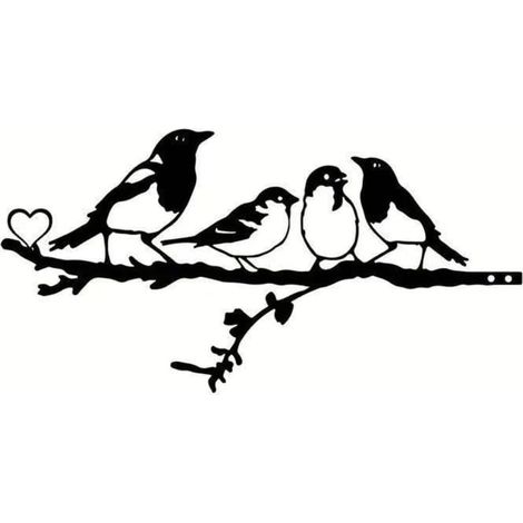 Niedliche vier Vögel Zweige Silhouette Ornament Metall Wanddekoration Garten Hof im Freien