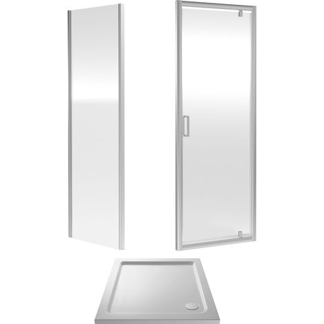 Balterley Square Pivot Shower Suite & 6mm Safety Glass Door, Side Panel & 900x900mm Tray in Polished Chrome Frame with White Tray (1/3)