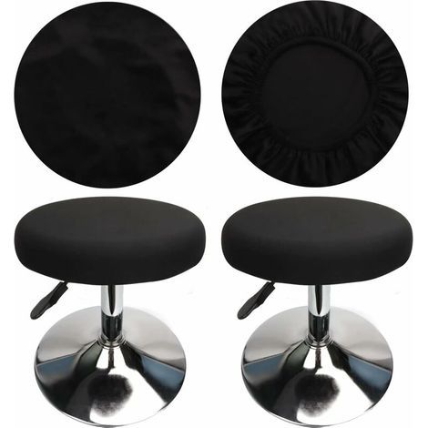 (4 Pièces Noir)Housse Tabouret Rond Housse Tabouret de Bar, Tissu de Luxe, Diamètre 30-40cm, Extensible, Infroissable, Lavable et Anti-Poussière (1/5)