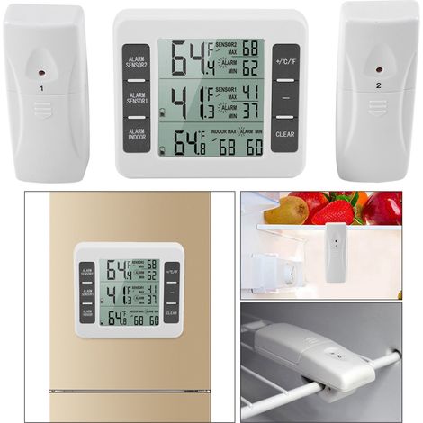Thermomètre Frigo Numérique Sans Fil avec Alarme Sonore et 2 Capteurs Affichage Min/Max (1/5)