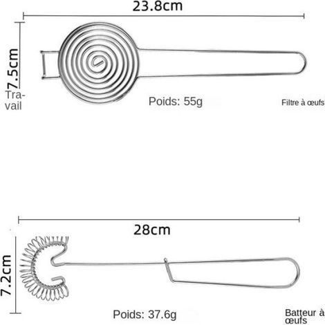 Lot de 2 séparateur d'œufs, acier inoxydable, poignée étendue, ressort flexible, cuisine pâtisserie (1/5)