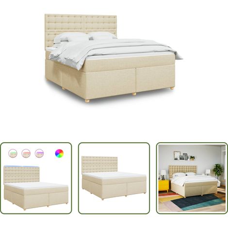 vidaXL LED-Beleuchtung - Boxspringbett mit Matratze Creme 180x200 cm Stoff (1/5)