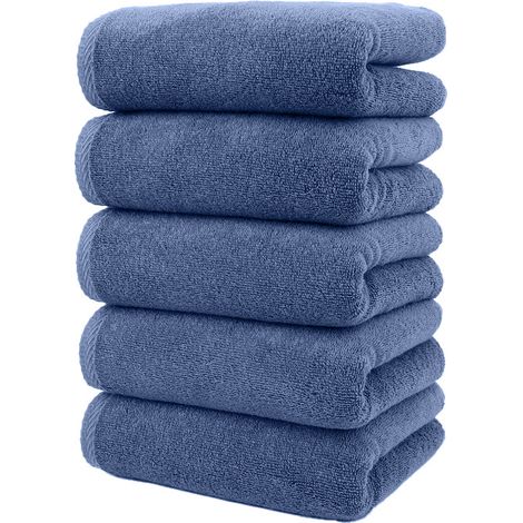 Serviette 100 % coton, douce et absorbante, lot de 5, bleue / 34 x 78 cm (1/4)