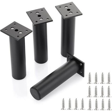 Lot de 4 pieds de meuble ajustables 20 cm –Métal noir –Installation facile avec vis –Charge max 200 kg –Pour canapés et armoires