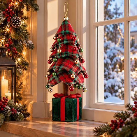 Ad Trend Albero di Natale con Pacco Dono Tartan 25x25xH70 cm – Decorazione Natalizia (1/2)