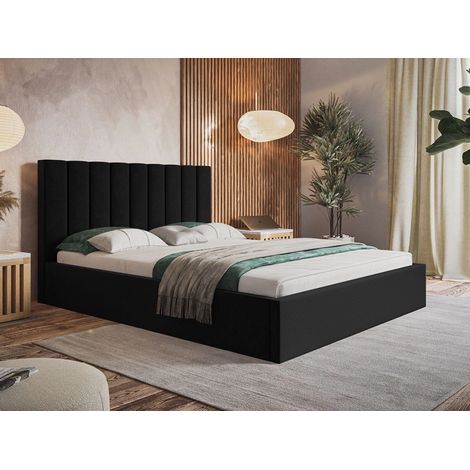 Lit rembourré avec rangement 160x200 velours noir Sesto (1/5)