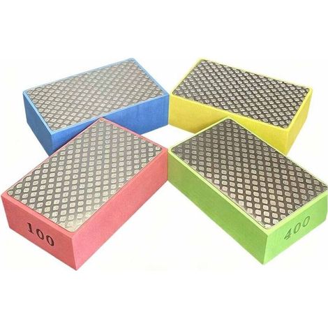 Ensemble de quatre blocs abrasifs pour carrelage Disques de polissage diamantés pour pierre et béton Convient pour le meulage, le polissage et l'ébavurage Granulométrie : 60, 100, 200 et 400