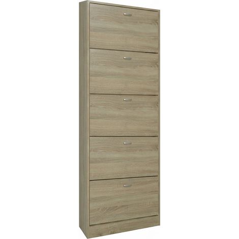 Scarpiera Salvaspazio 5 Ante Mobile Ingresso Slim Legno 63x24x185 cm Rovere
