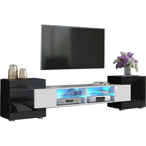 MEUBLE TV PABLO 230 cm avec LED Blanc Mat et Noir Laqué (1/4)