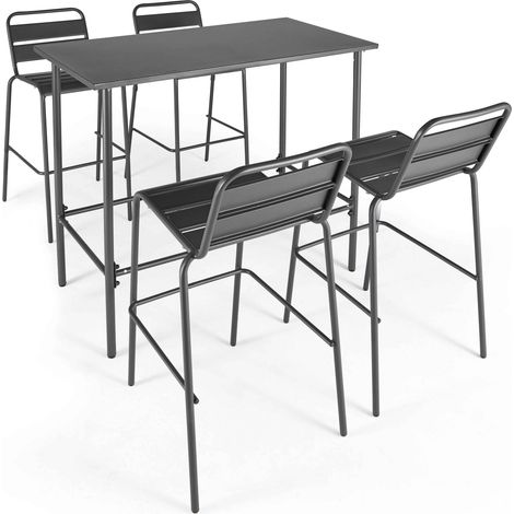 Ensemble table haute et 4 chaises de bar en métal gris - Palavas