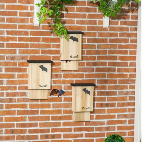 Lot de 3 nichoirs chauves-souris 25x6x37,5 cm en bois naturel, gain de place jardin FloraGrace (1/5)