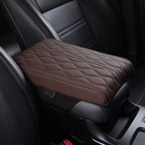 Universelles Mittelkonsolenkissen aus PU-Leder, weiche Armlehne, Seitenarmlehnenbezug fürs Auto, komfortable Innenausstattung, geeignet für alle Fahrzeuge, Kaffeefarbe. (1/5)