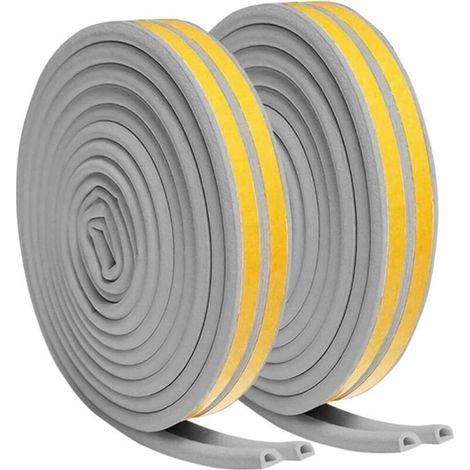 Bandes d'étanchéité pour portes et fenêtres, bandes d'étanchéité en mousse autocollantes, coupe-vent et insonorisantes (gris, 6 m x 2, type D) (1/4)