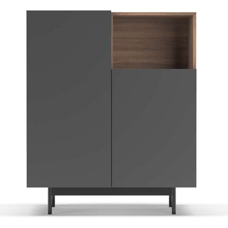 Mueble auxiliar modelo-602-1 acabado nogal/grafito, 110 cm (alto) x 90 cm (ancho) x 34 cm (prof.) (1/3)