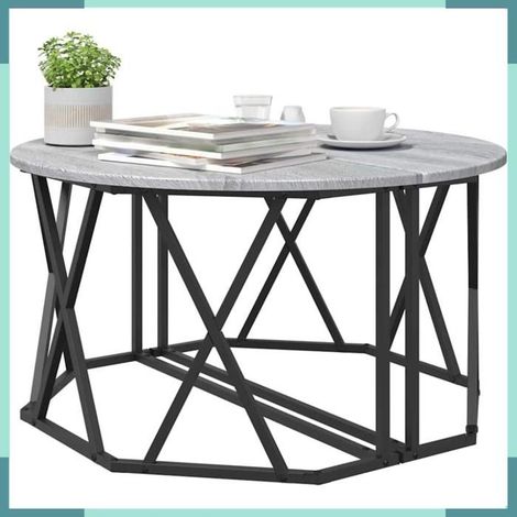 Table basse - 868252 - Gris sonoma - Carré 80 x 80 x 42 cm - Bois d'ingénierie et acier (1/5)