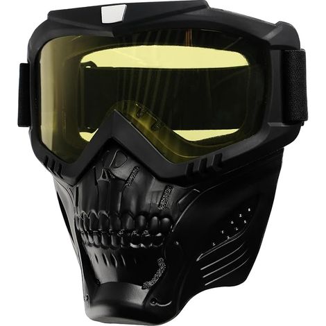 Totenkopf-Motorradbrille mit abnehmbarer Gesichtsmaske, ATV Dirt Bike UV Racing Reiten Airsoft Offroad Motocross Schutzbrille Mx taktische Brille,Gelbe Gläser (1/5)
