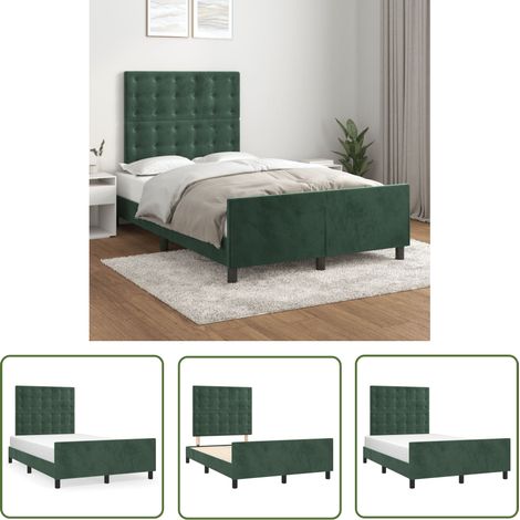 The Living Store Cadre de lit sans matelas vert foncé 120x190 cm velours - Cadre De Lit - Lit Double - Lit Avec Têted'appui - Tête De Lit Réglable - Literie