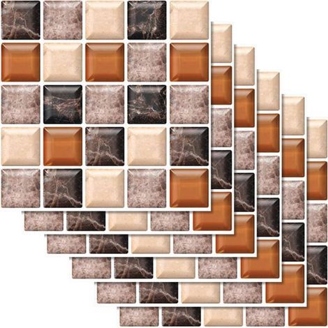 Set mit 30 selbstklebenden Fliesenaufklebern, 20 x 20 cm – Wasser- und ölabweisend – Graues Kaffeemosaik-Marmor-Design – Einfache Anbringung – Badezimmer – 20 x 20 cm (1/5)