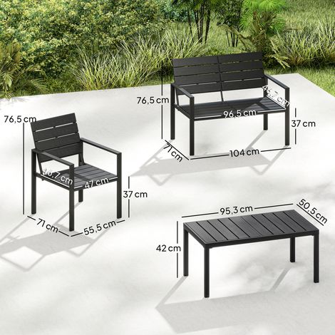 Ensemble de mobilier de jardin, salon de jardin pour 4 personnes avec canapé 2 places, 2 fauteuils, table d'appoint, design à lattes, noir (1/5)