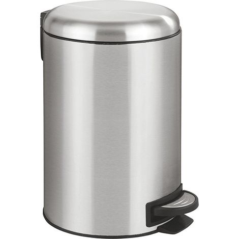 WENKO Treteimer Leman Easy Close Edelstahl 12L, Kosmetikeimer, Mülleimer, Silber matt, Edelstahl rostfrei satiniert, Polypropylen schwarz (1/5)