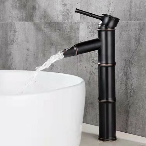 Retro-Waschtischarmatur in Bronze - Einloch-Warm- und Kaltwasseranschluss - 2 Dichtungsringe + Wasserzulaufschlauch (Schwarz, Ausführung A)