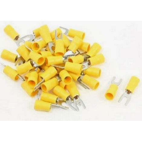 Cosses electriques fourche de 5 jaunes sachet de 50 cosses
