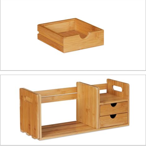 Organizer da scrivania in bambù con 2 cassetti flessibile portaoggetti camera da letto 40 x 30 x 20 cm in bambù naturale 130004679