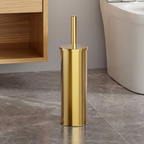 Brosse WC Dorée + Sans Marque + Cylindrique + Base Acier Inoxydable 410 Design Luxueux Long Manche (1/5)