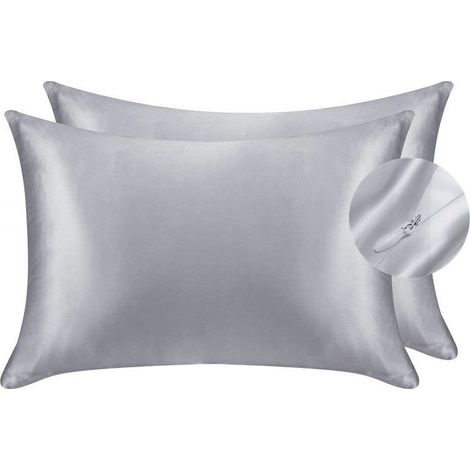 Set of 2 Faux Silk Pillowcases - For Hair and Skin - 19mm Thick on Both Sides, Silver Grey, Standard 50x75cm - INHHUB (1/5)