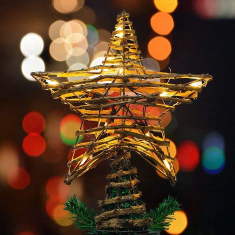 Étoile Cime de Sapin LED, Décoration de Noël 25x28 cm, Lumière Chaude et Éclatante (10 LEDs) (1/5)